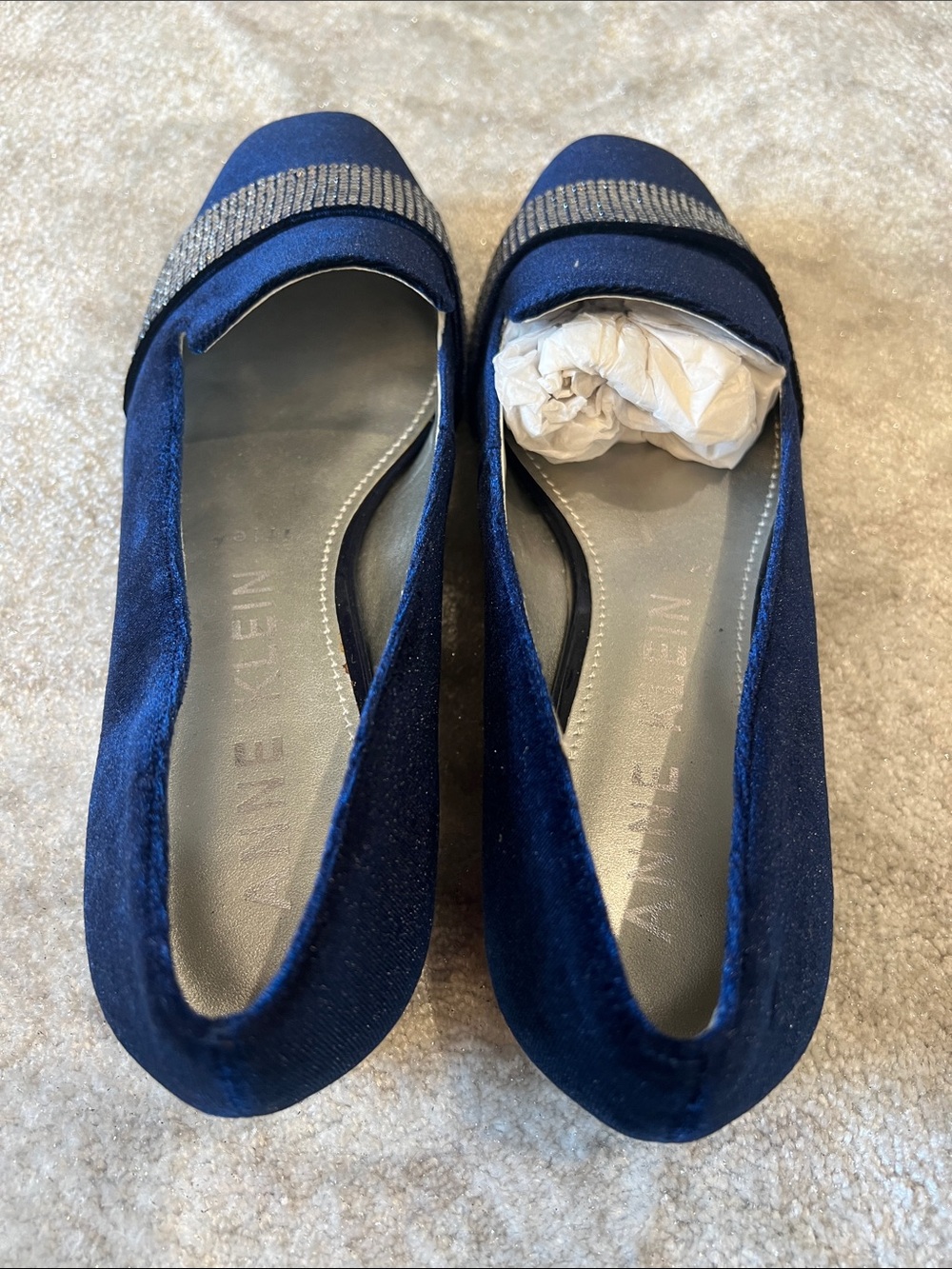 Anne Klein I flex Navy Velvet Loafers with Rhinestone Band - Picture 4 of 6